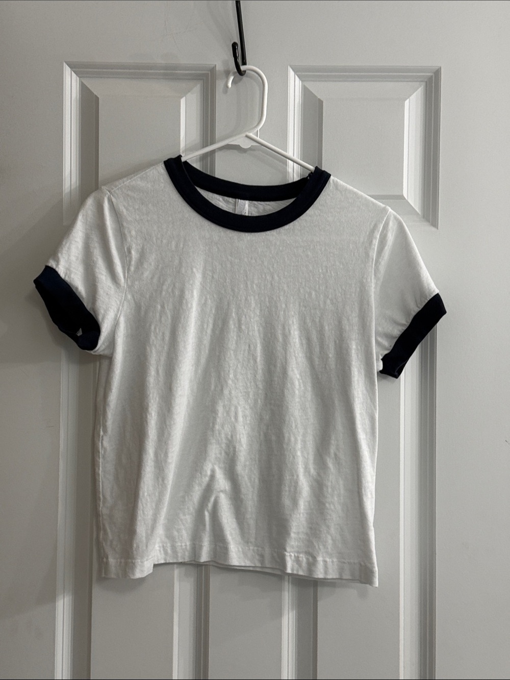 SKIMS White Short Sleeve Ringer Tee with Navy Trim